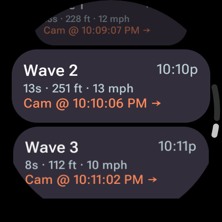 List of waves with Surfline cam timestamps